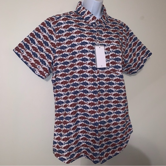 Zipcode Red and Blue Fish Shirt NWT - Picture 2 of 9